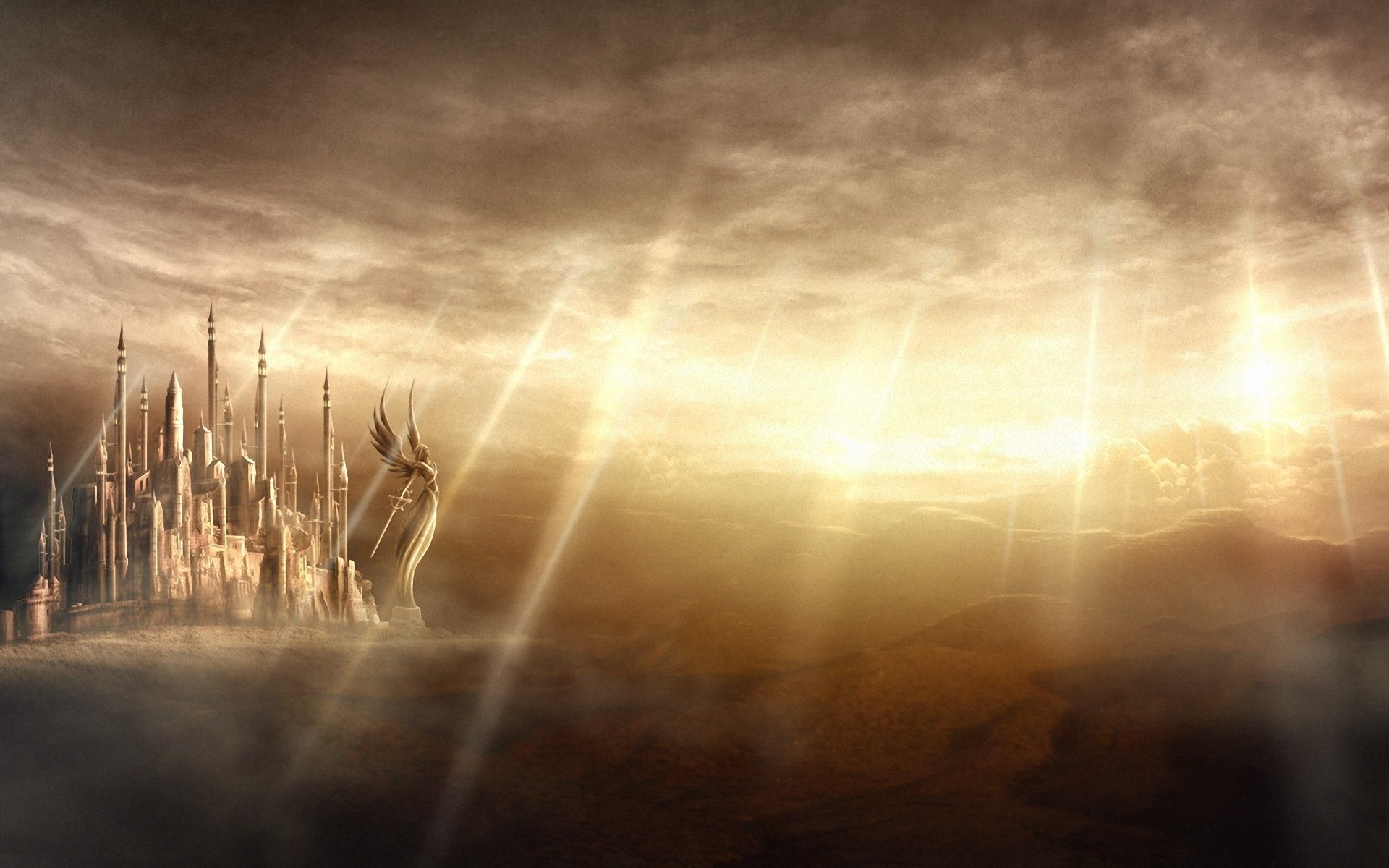 fantasy, Castle, City, Cities, Angels, Angel Wallpaper