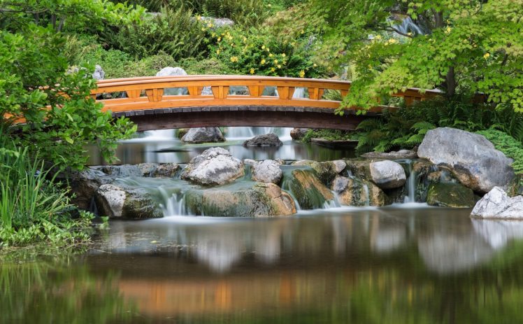 japanese, Garden, Asian, Garden, Lake, Reflection, River, Pool, Mood, Bridge HD Wallpaper Desktop Background