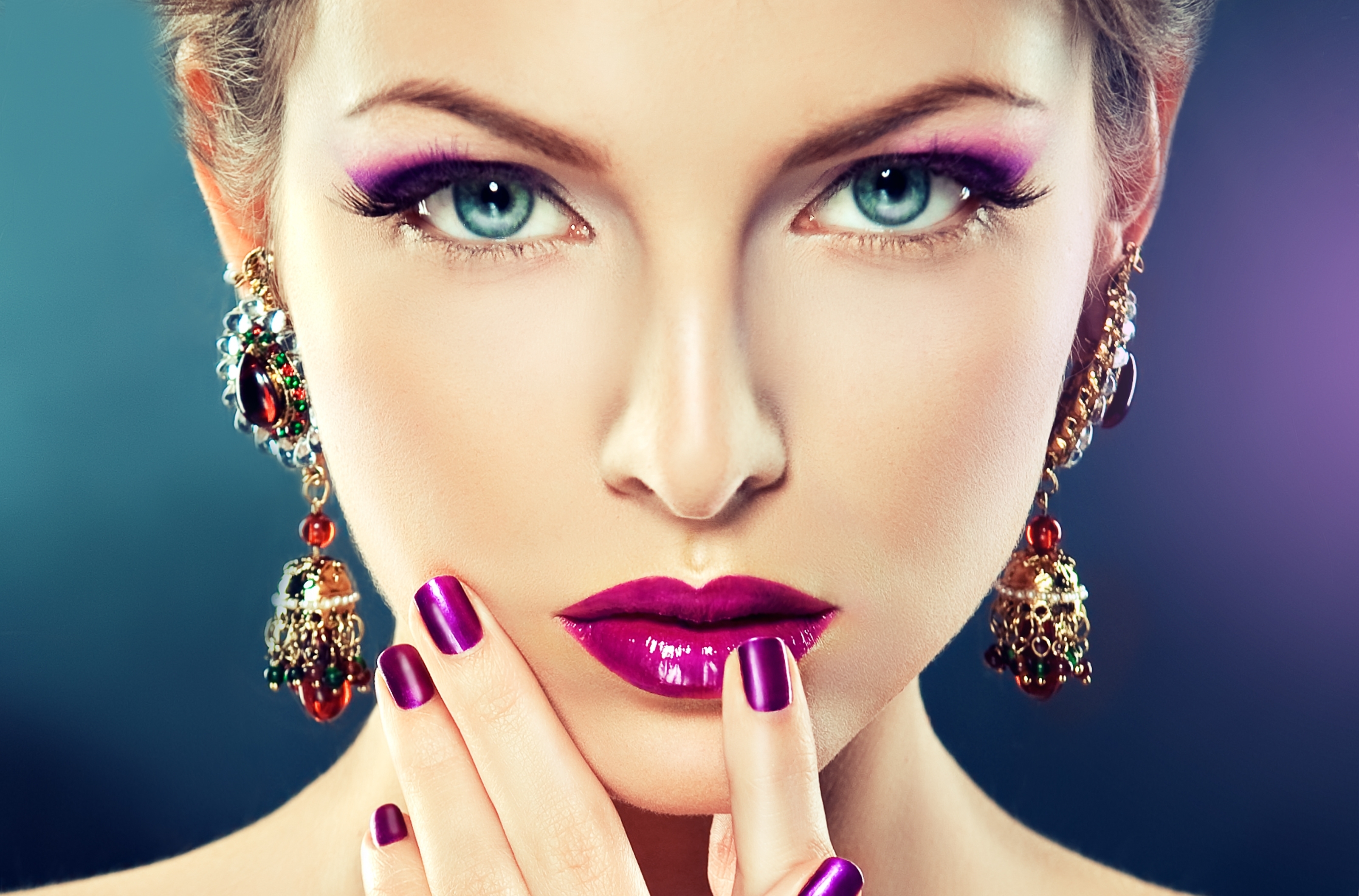eyes, Lips, Face, Glance, Earrings, Girls Wallpaper