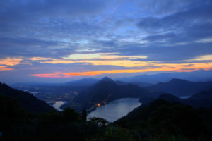 china, Taiwan, Taipei, Lights, Light, City, Mountains, Hills, Trees, Bay, Evening, Form, Height, Panorama, Sunset, Orange, Blue, Sky, Clouds, Nature