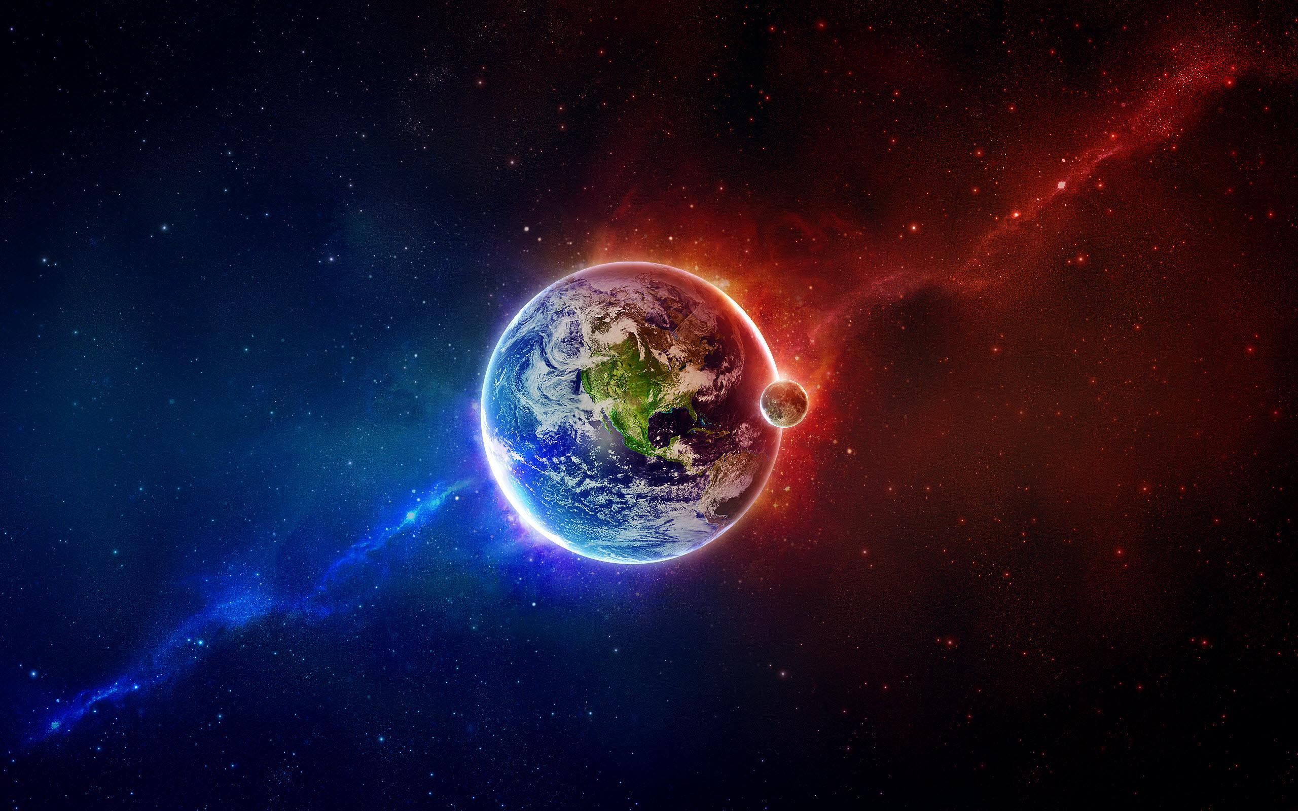 the, Earth, Between, Blue, And, Red Wallpaper
