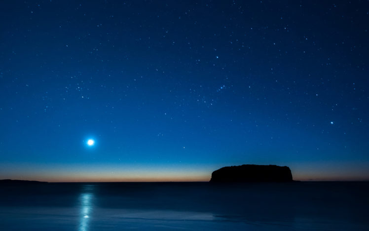 moonlight, Stars, Night, Ocean, Blue HD Wallpaper Desktop Background