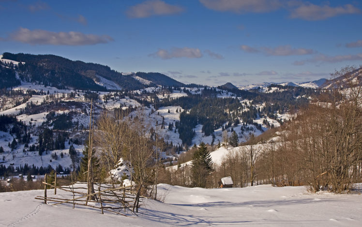 romania, Winter, Hills, Mountains, House, Trees, Landscape HD Wallpaper Desktop Background