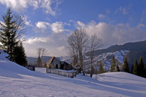 romania, Winter, Snow, House, Trees, Mountains, Landscape