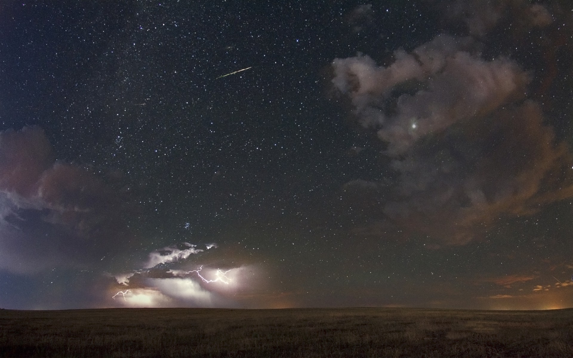 storm, Lightning, Stars, Bokeh Wallpaper