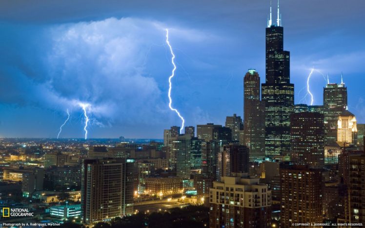 usa, Chicago, Illinois, City, Skyscrapers, Lightning, Photo, National, Geographic, Storm HD Wallpaper Desktop Background