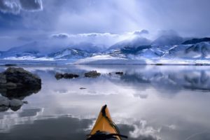 water, Abstract, Blue, Winter, Lights, Rocks, Canoe, Rowing, Sports, Canoeing