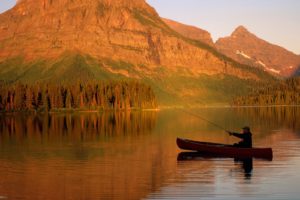 water, Mountains, Nature, Medicine, Men, Valley, Glacier, National, Park, Canoe, Fishing