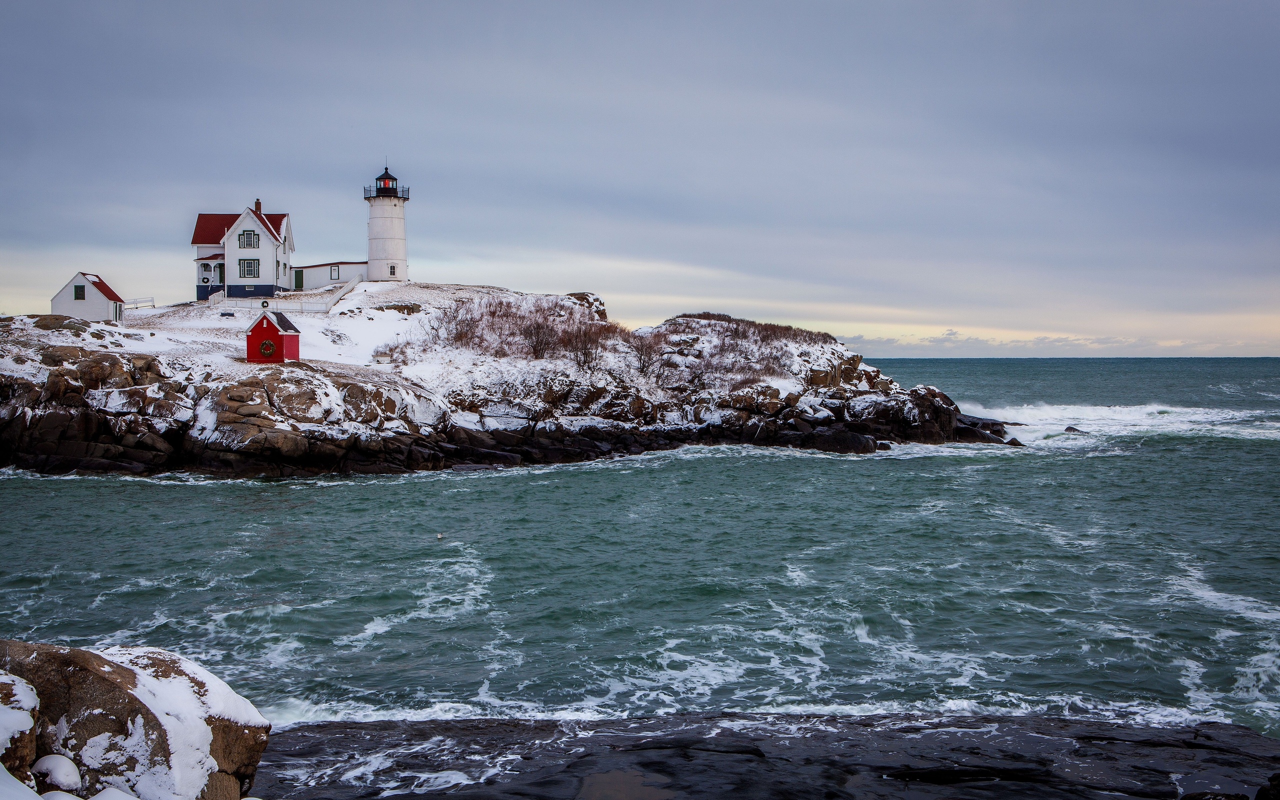 winter, The, Sea, The, Rocky, Coast, The, Lighthouse, Landscape Wallpaper