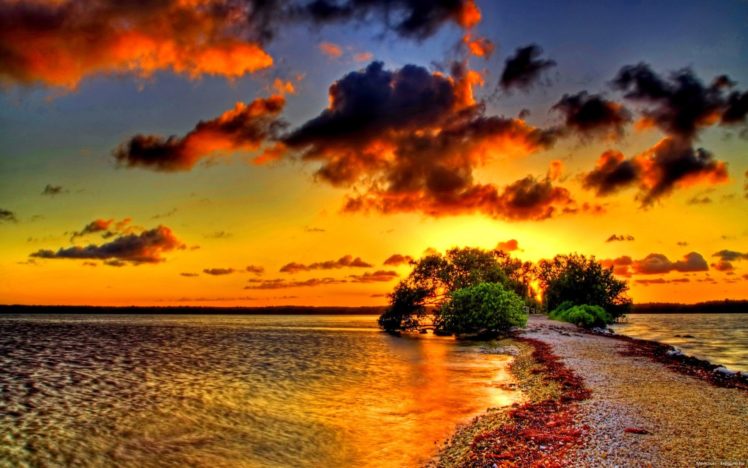 a, Sunset, Lake, Road HD Wallpaper Desktop Background