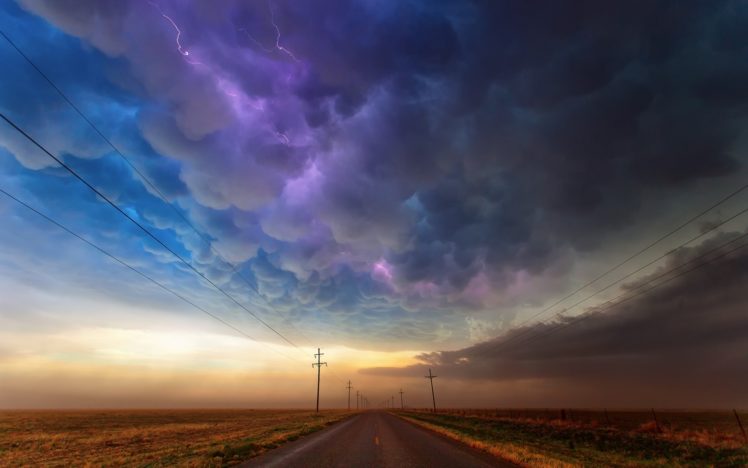 clouds, Storm, Road, Lightning, Power, Line HD Wallpaper Desktop Background
