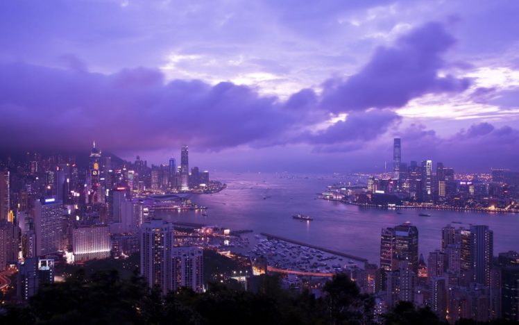 cityscapes, Purple, Hong, Kong HD Wallpaper Desktop Background