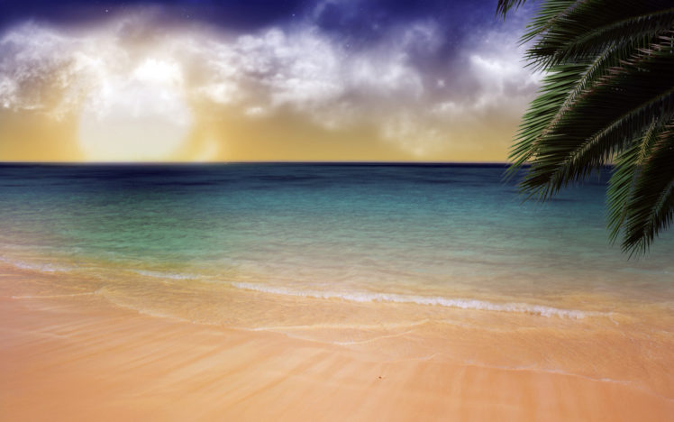 water, Ocean, Clouds, Beach, Sand, Trees, Sea, Outdoors, Palm, Trees, Skyscapes HD Wallpaper Desktop Background