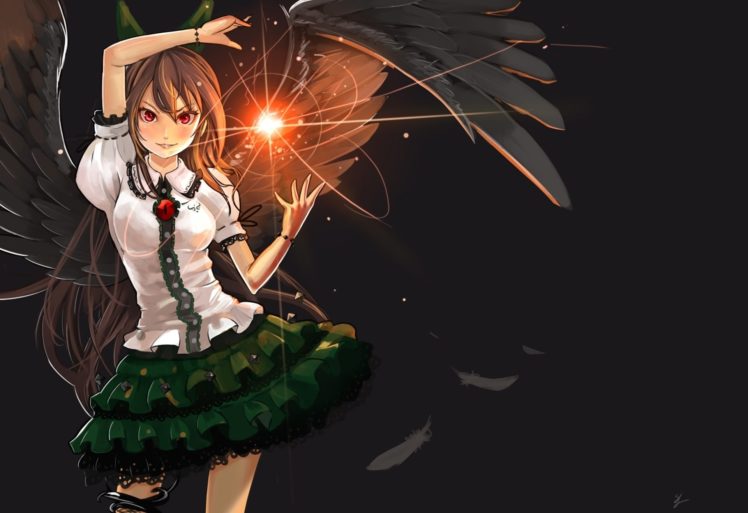 Angels Wings Skirts Red Eyes Anime Girls Wallpapers Hd