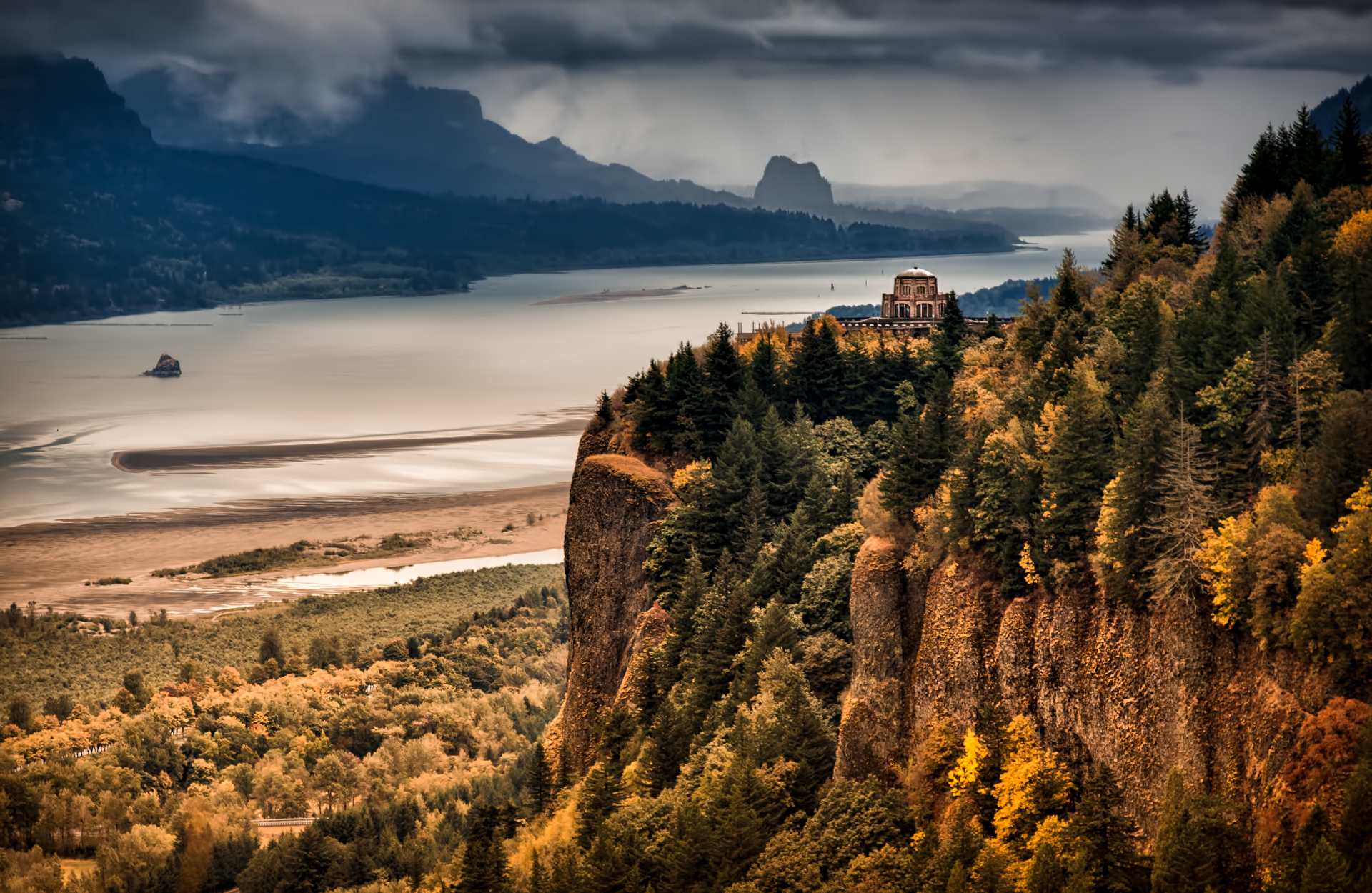 columbia, River, Gorge, River, Mountain, Forest, Autumn Wallpaper