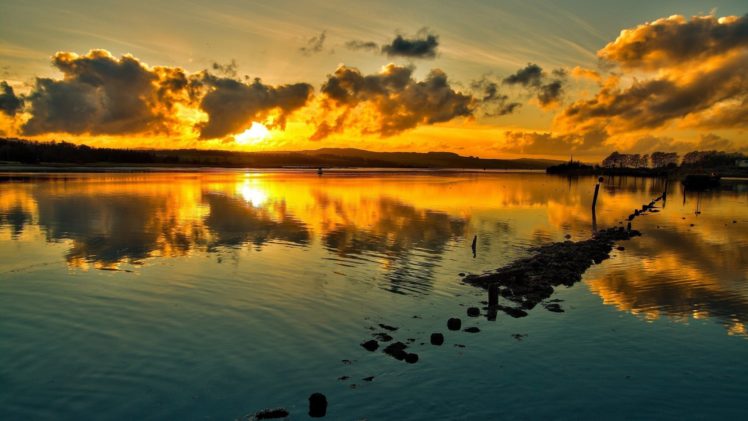 lake, Sunlight, Sunset, Clouds, Reflection HD Wallpaper Desktop Background