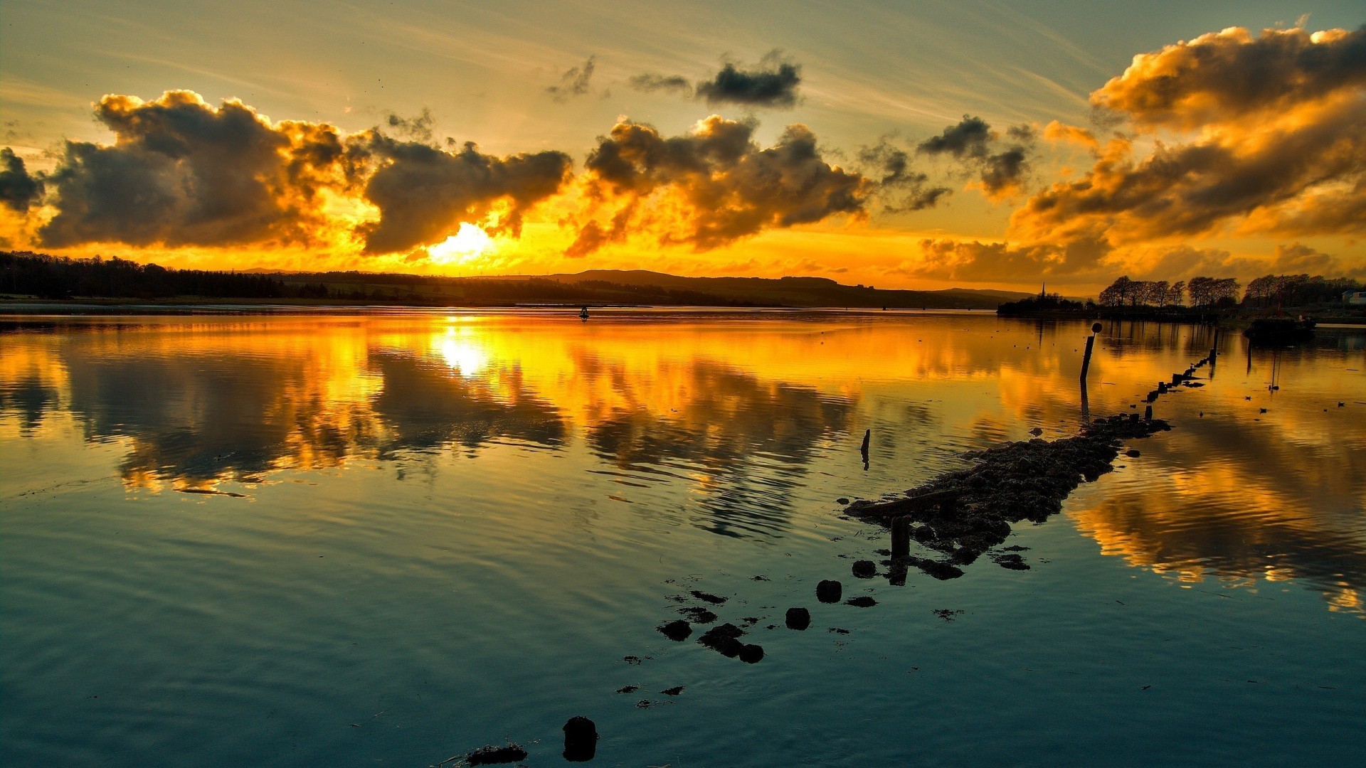 lake, Sunlight, Sunset, Clouds, Reflection Wallpaper