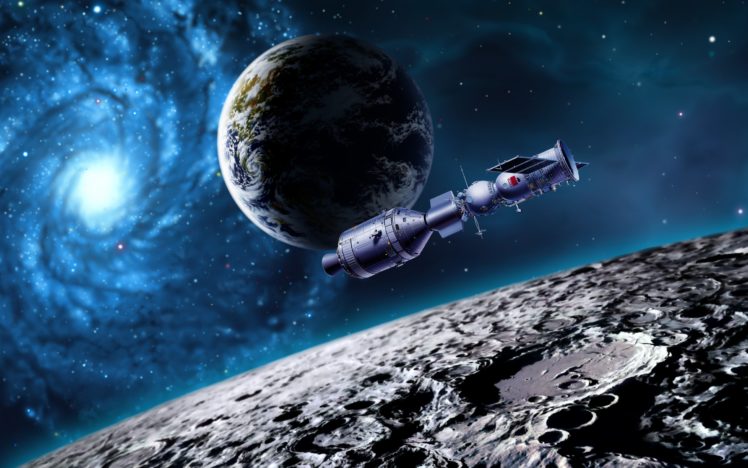 moon, Earth, Satellite, Planet, Spaceship, Sci fi HD Wallpaper Desktop Background
