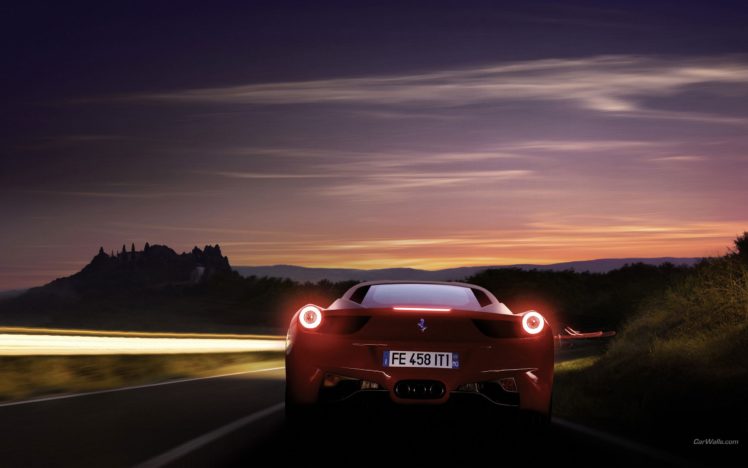 cars, Ferrari, Ferrari, 458, Italia, Lights, On, Rear, View, Ferrari, 458 HD Wallpaper Desktop Background