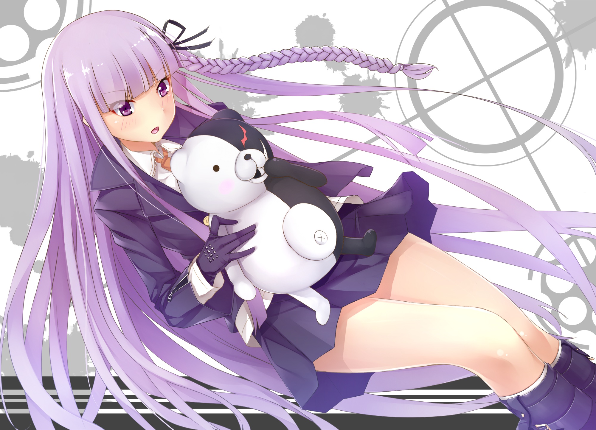 dangan ronpa, Kawasaki, Kana, Kirigiri, Kyouko, Monokuma, Purple, Eyes, Purple, Hair Wallpaper