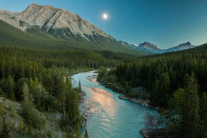 river, Moonlight, Mountains, Landscape, Forest, Trees