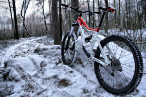 bike, Woods, Snow
