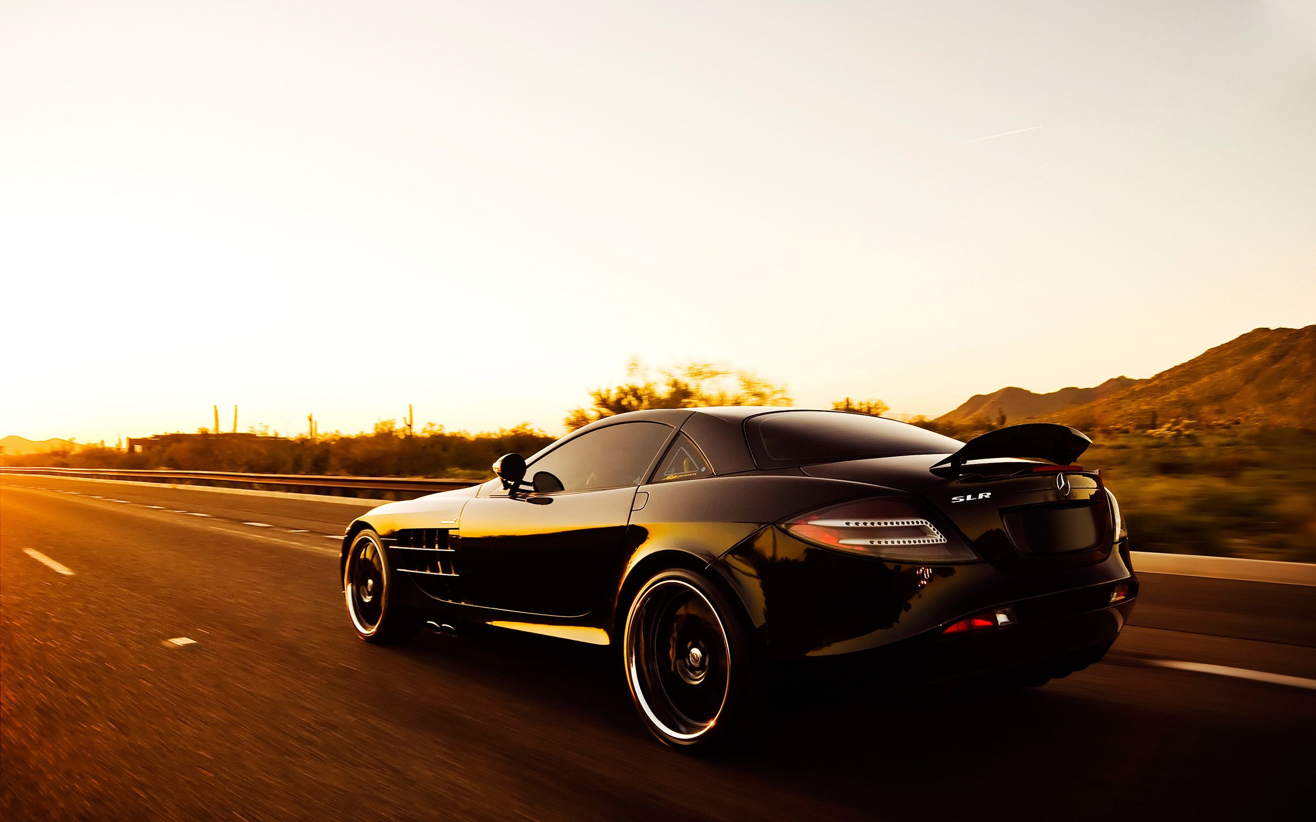 black, Mercedes, Slr, Driving, On, The, Road Wallpaper