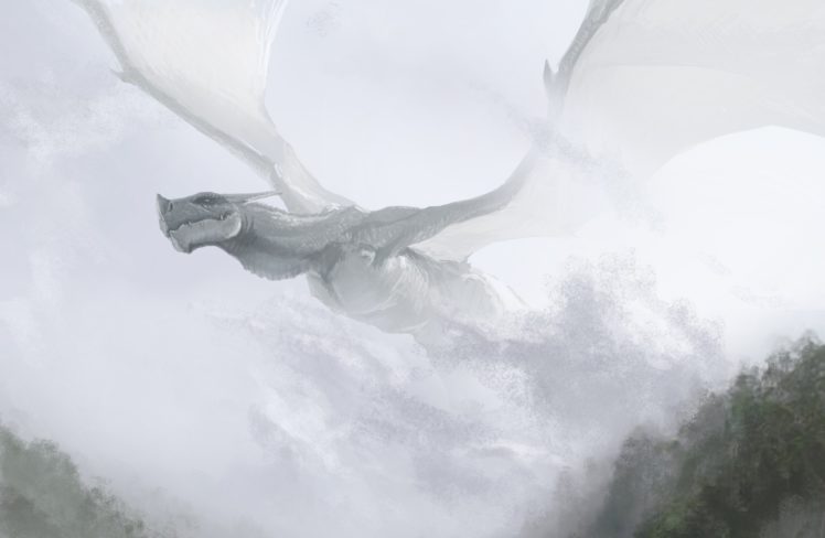 art, Dragon, Flying, Hills, Fog, Fantasy, Dragons HD Wallpaper Desktop Background