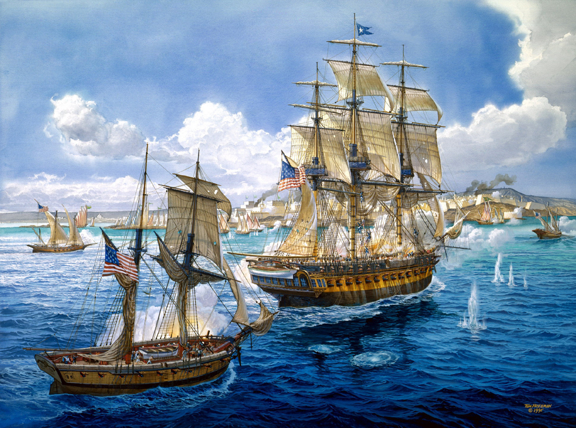 art, Battle, Sea, Painting, Ships, Navy, Guns, Military, Ship Wallpaper