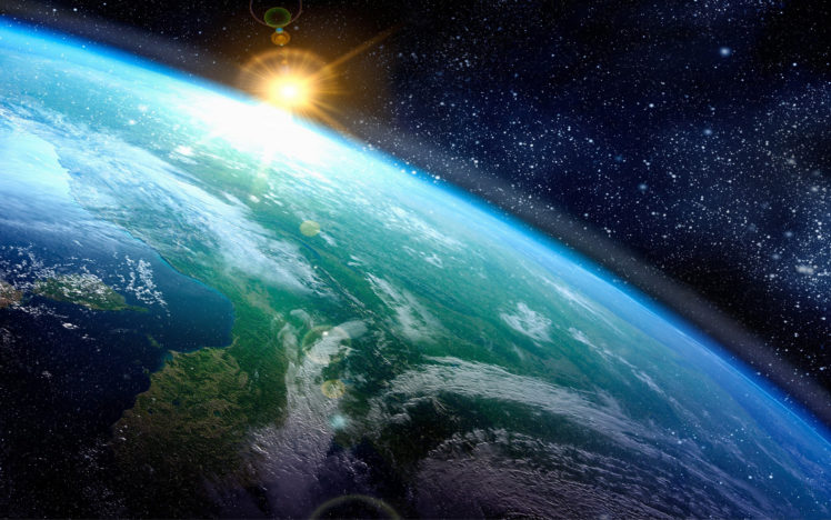atmosphere, Outer, Space, Stars, Earth, Art, Sun HD Wallpaper Desktop Background