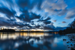canada, British, Columbia, Lake, Water, Surface, Shore, Trees, Evening, Sunset, Sky, Clouds, Reflection, Blue