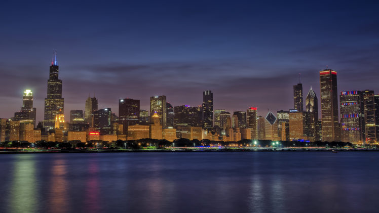 chicago, Buildings, Skyscrapers, Night HD Wallpaper Desktop Background