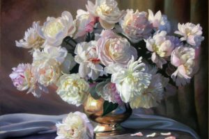 flowers, Zbigniew, Kopania, Painting, Still, Life, White, Peonies