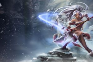 league, Of, Legends, Nidalee, Girl, Cat, Snow, Cold, Spear, Fantasy