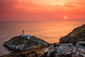 lighthouse, Ocean, Coast, Sunset