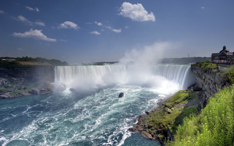river, Waterfall, Boat, Landscape HD Wallpaper Desktop Background