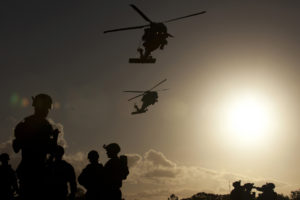 soldiers, Helicopters, Sunlight, Silhouette, Military