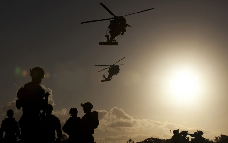 soldiers, Helicopters, Sunlight, Silhouette, Military HD Wallpaper Desktop Background