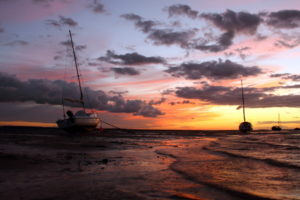 sunset, Sea, Ships, Landscape