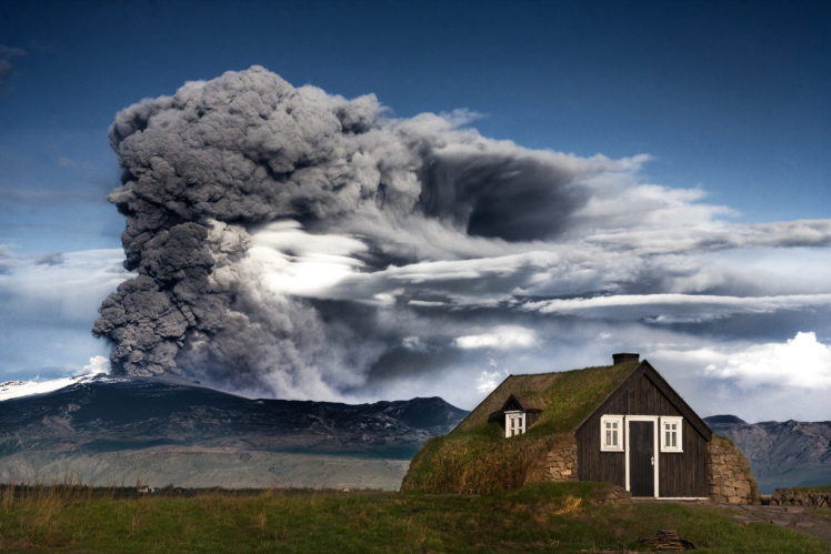 volcano, Mountain, Landscape, House, Building, Disaster, Sky, Smoke HD Wallpaper Desktop Background