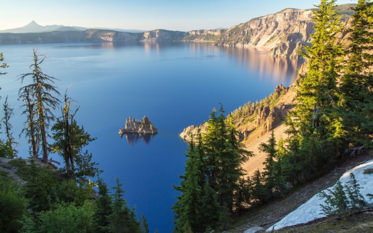 crater, Lake, Oregon, Island, Trees, Lake, Reflection HD Wallpaper Desktop Background