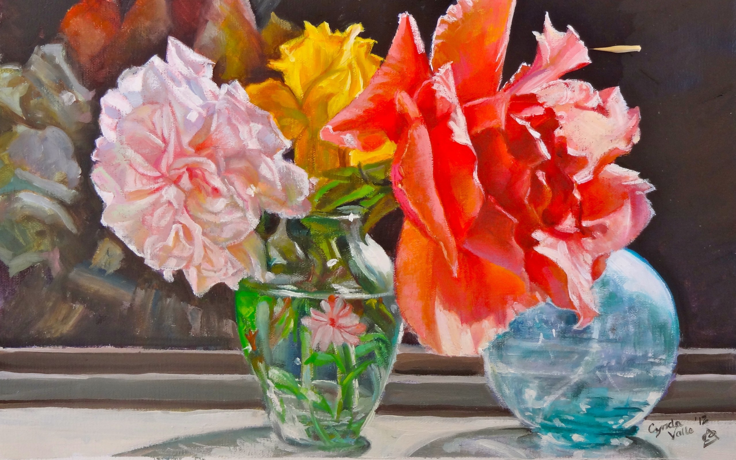 art, Flowers, Vase, Roses, Window, Sun, Flower Wallpaper