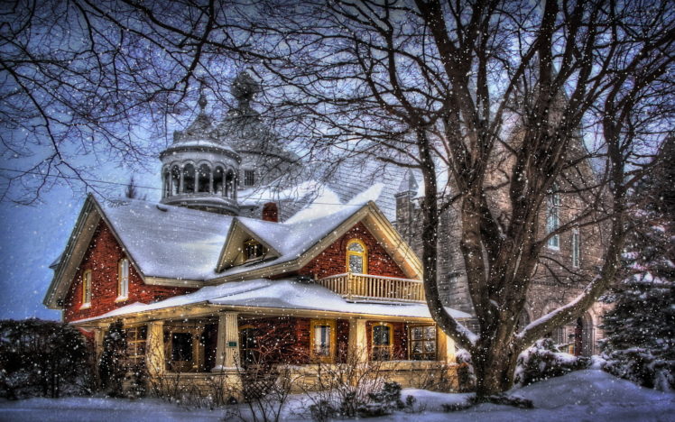 houses, Trees, Snow, Fantasy, Style, Winter, Christmas, House, Building, Architecture HD Wallpaper Desktop Background