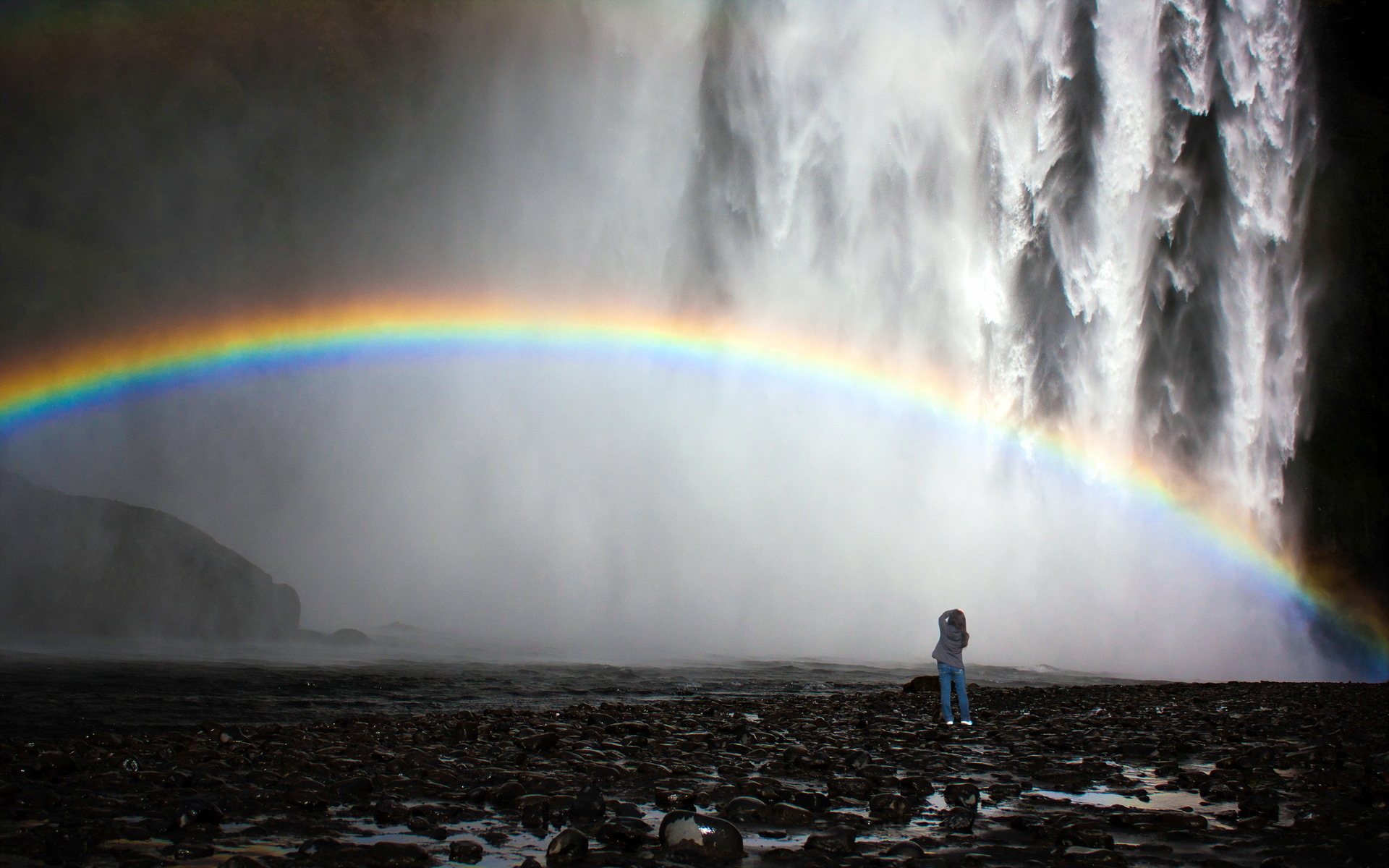 waterfall, Rainbow, Nature, Mood, Drops, Fog Wallpaper