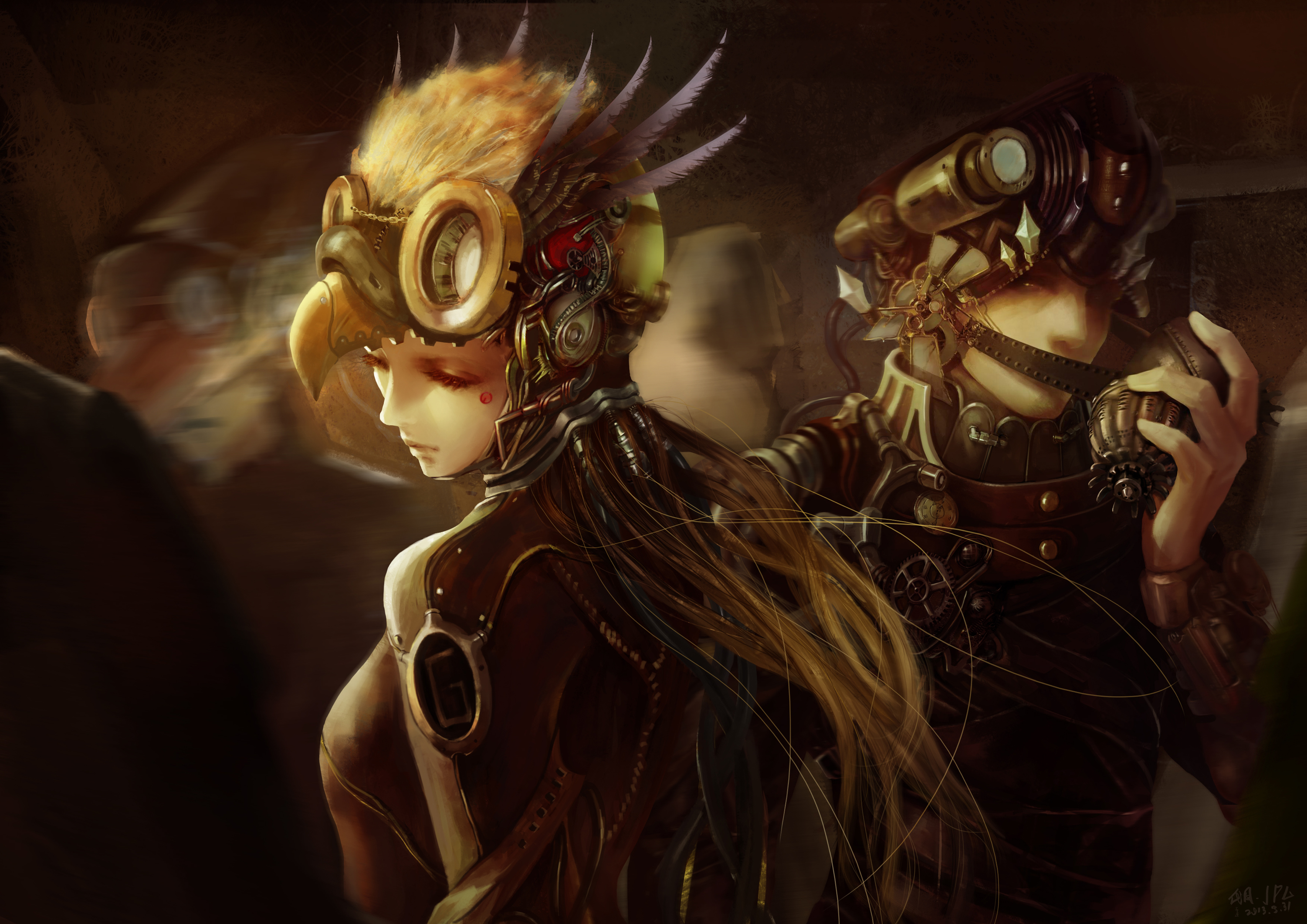 original, Bodysuit, Feathers, Goggles, Mask, Cyborg, Steampunk, Sci fi Wallpaper