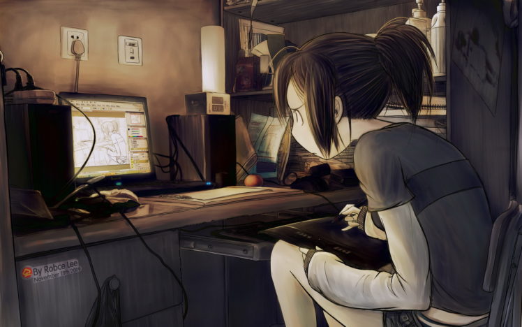 original, Tablet, Computer, Drawing, Girl, Art, Anime HD Wallpaper Desktop Background