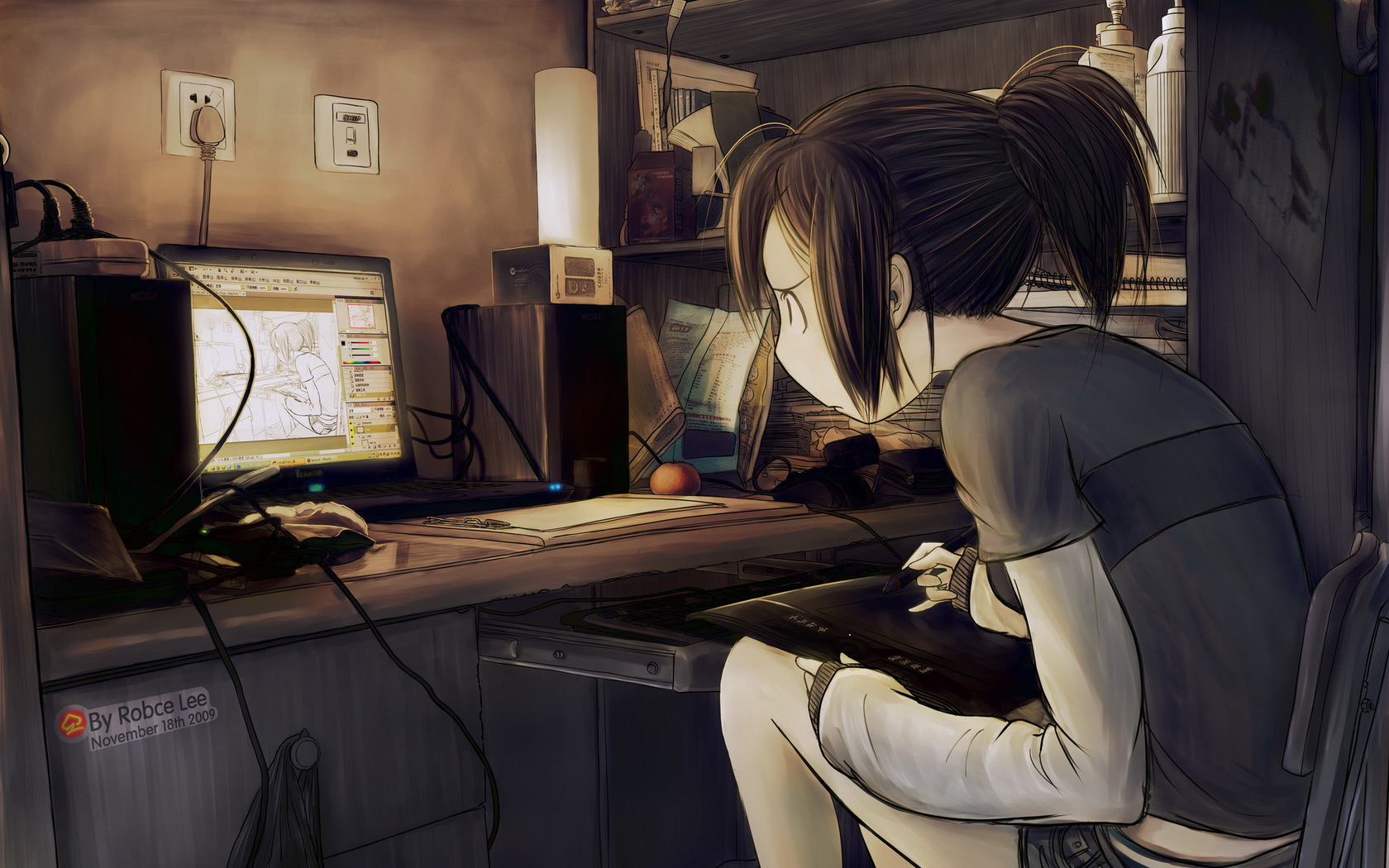 original, Tablet, Computer, Drawing, Girl, Art, Anime Wallpaper