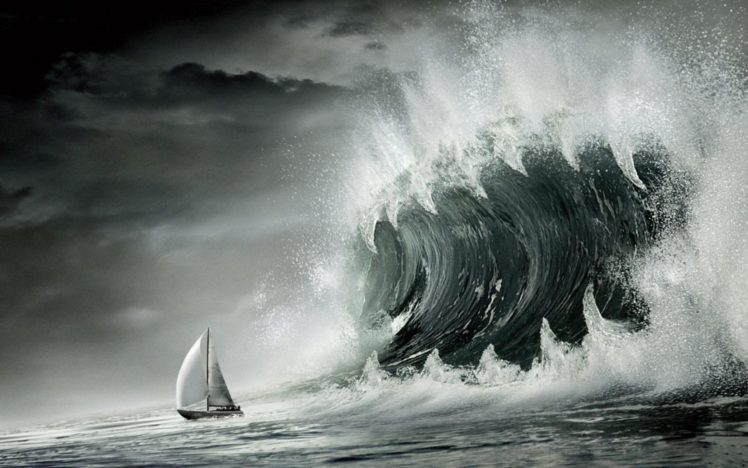clouds, Sea, Waves, Storm, Ships HD Wallpaper Desktop Background