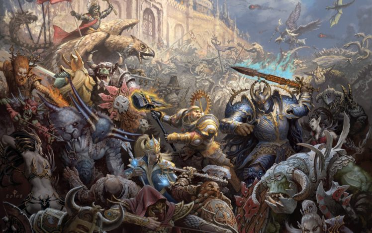 fantasy, Mage, War, Castles, Warhammer, Chaos, Elves, Dwarfs, Battles, Orcs, Artwork, Siege HD Wallpaper Desktop Background