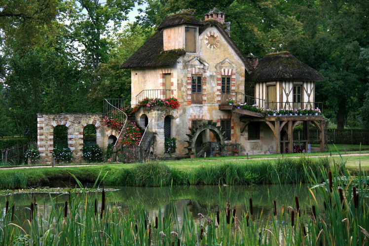 home, Village, The, Queen, Marie, Antoinette, Versailles, France, Forest, Summer, Green, Pond HD Wallpaper Desktop Background